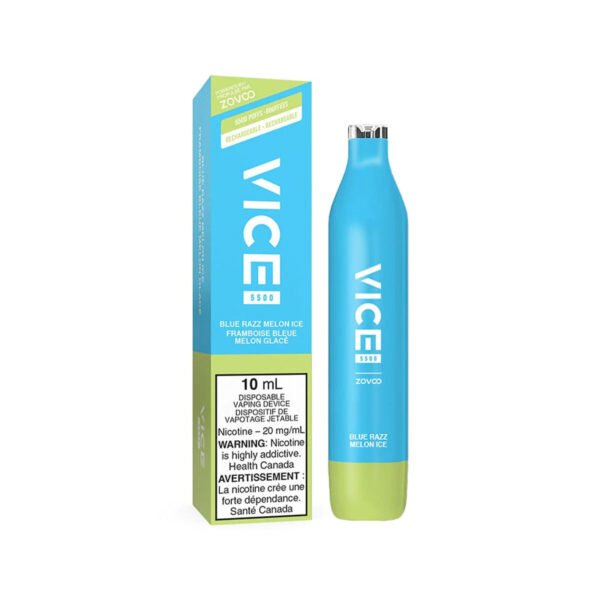 Vice 5500 Rechargeable Disposable Vape - Blue Razz Melon Ice - Sleek design, up to 5500 puffs, 1000mAh battery, 10ml/20mg e-liquid capacity, USB-C rechargeable, mesh coil - Vape Cave