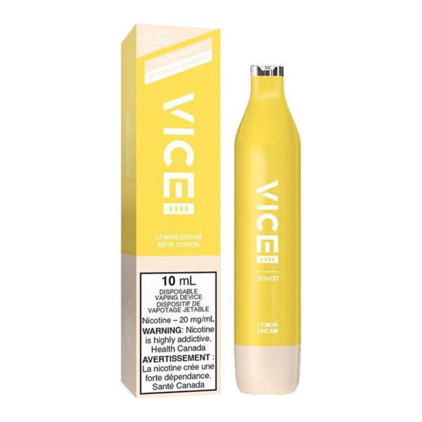 Vice 5500 Rechargeable Disposable Vape - Lemon Dream - Sleek design, up to 5500 puffs, 1000mAh battery, 10ml/20mg e-liquid capacity, USB-C rechargeable, mesh coil - Vape Cave