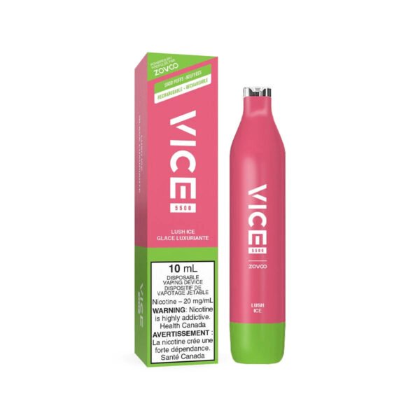 Vice 5500 Rechargeable Disposable Vape - Lush Ice - Sleek design, up to 5500 puffs, 1000mAh battery, 10ml/20mg e-liquid capacity, USB-C rechargeable, mesh coil - Vape Cave