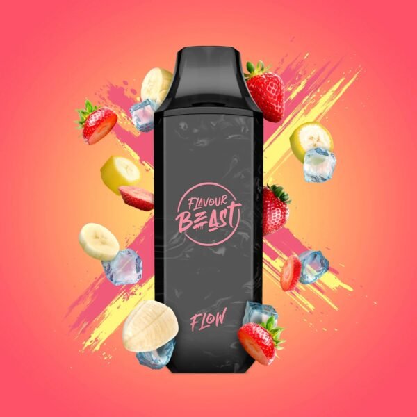 STR8 Up Strawberry Banana Iced - Flavour Beast Flow Disposable Vape - Sleek design, up to 4000 puffs, 10mL juice capacity, 600mAh battery, 1.2 ohm mesh coil - Vape Cave