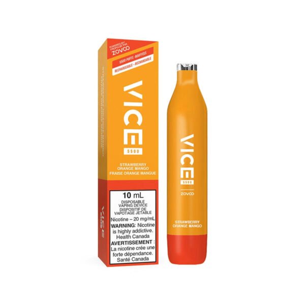 Vice 5500 Rechargeable Disposable Vape - Strawberry Orange Mango - Sleek design, up to 5500 puffs, 1000mAh battery, 10ml/20mg e-liquid capacity, USB-C rechargeable, mesh coil - Vape Cave