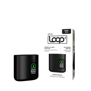 Stlth Loop 2 Device in Black Metal with 850mAh battery, Type-C charging, and airflow slider.