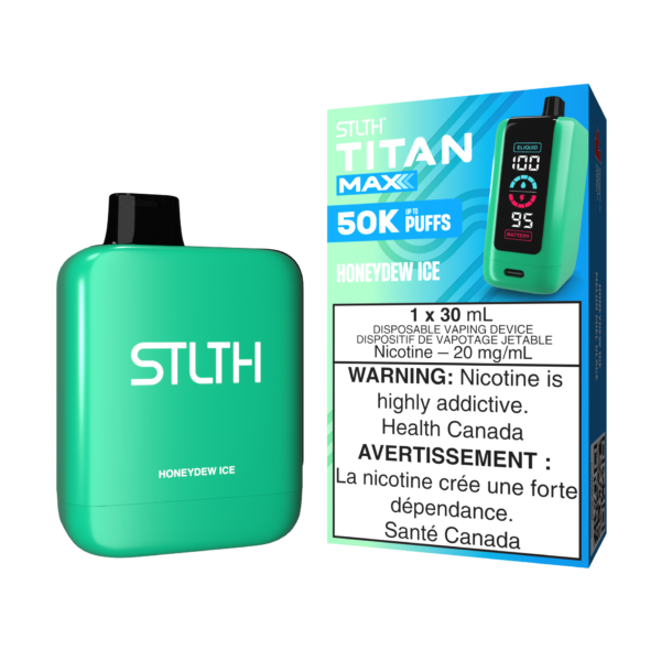 Stlth Titan Max Honeydew Ice, sweet honeydew melon with a refreshing menthol kick.