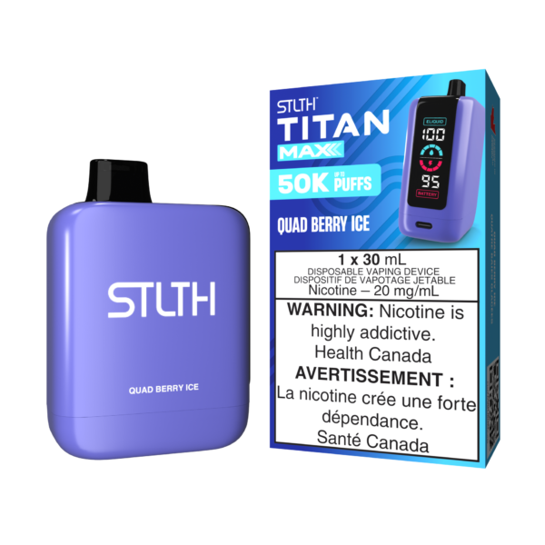 Stlth Titan Max Quad Berry Ice, a rich mix of berries with icy cooling.