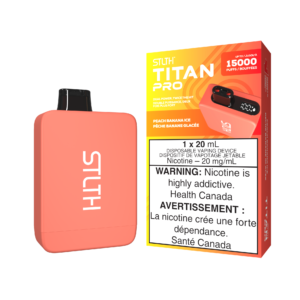 Peach Banana Ice Stlth Titan Pro, creamy banana and juicy peach flavor with long-lasting performance.