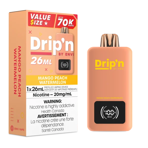 Drip’n by Envi 26ML Disposable Vape 70K – Mango Peach Watermelon 20mg 70000 Puffs