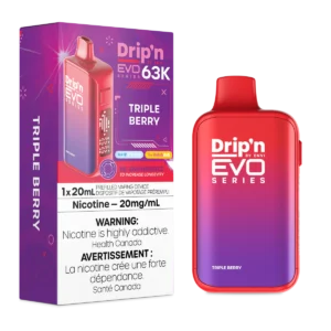 Drip'n EVO 63K Triple Berry disposable vape - 63,000 puffs, 20mg/mL nicotine salt