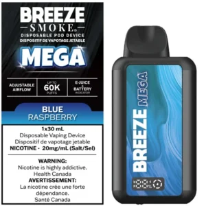 Breeze Mega 60K Blue Raspberry disposable vape - 60,000 puffs, 20mg/mL nicotine salt